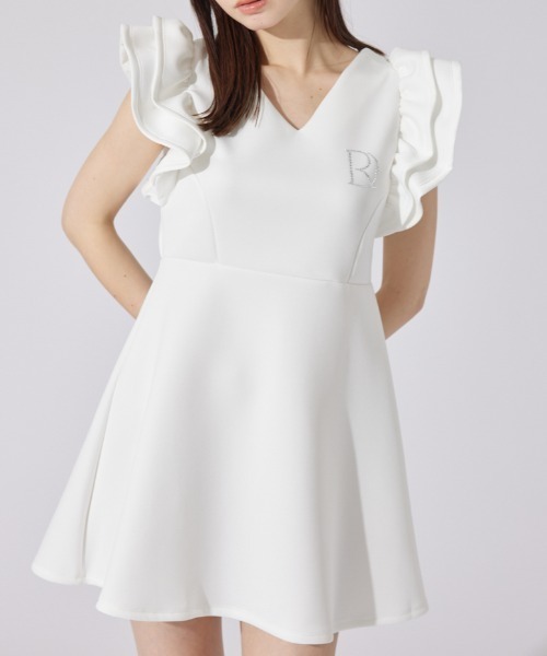 rienda(リエンダ)の「RDショルダーフリルカットミニワンピース 半袖 夏服(ワンピース・レディース・ブラック/ホワイト/ブラウン・SMALL/MEDIUM)」の1枚目の写真
