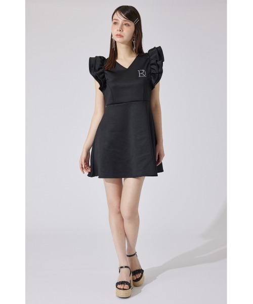 美品⭐︎riendaベージュ シャツワンピース 半袖 フリル付き セール】クロップドシャツセットシャーリングワンピース 夏服
