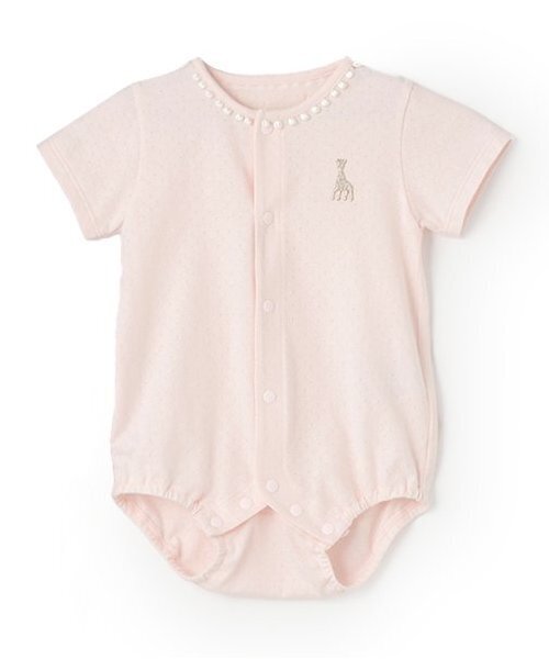 Sophie la girafe（ソフィーラジラフ）の「レース半袖ボディスーツ【日本製】（ロンパース・キッズ・ピンク/オフホワイト・60cm/70cm/80ｃｍ）」の2枚目の写真