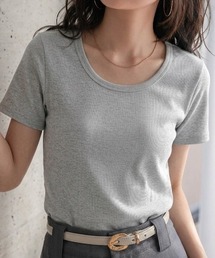 [ M L XL 選べるサイズ ] 深Uネック細リブ半袖Tシャツ