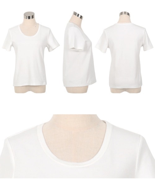 [MLXL選べるサイズ]深Uネック細リブ半袖Tシャツ
