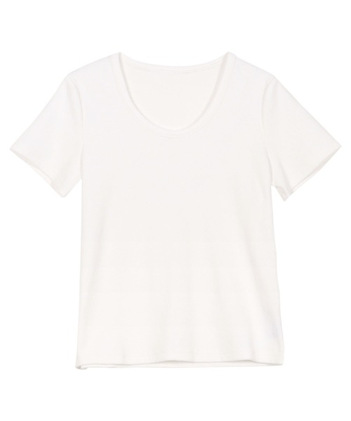 [MLXL選べるサイズ]深Uネック細リブ半袖Tシャツ