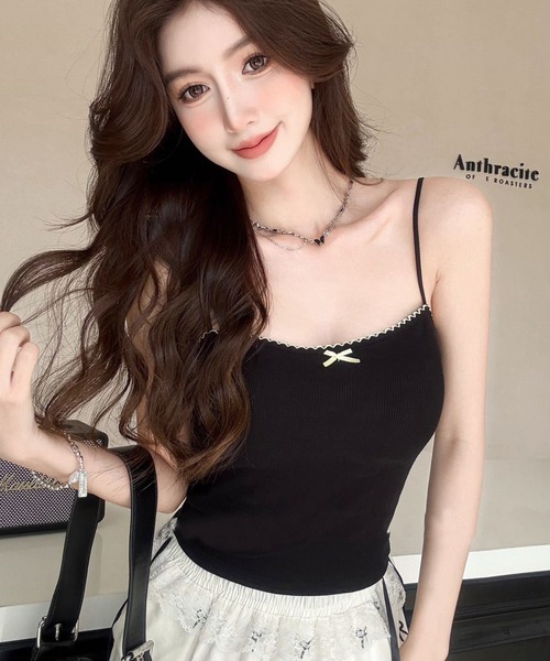 セール】パット付きリボンコットンキャミソール（キャミソール