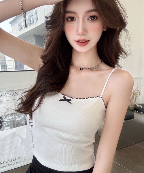 セール】パット付きリボンコットンキャミソール（キャミソール