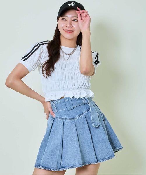 GORGE（ゴージ）の「《シャーリング×ラインデザイン》レディース 半袖トップス スポーティ カジュアル 春夏秋（Tシャツ/カットソー・レディース・オフホワイト/ブラック・F）」の4枚目の写真