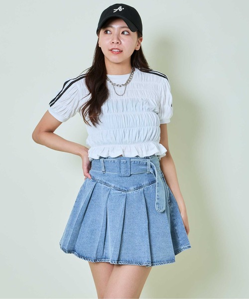GORGE（ゴージ）の「《シャーリング×ラインデザイン》レディース 半袖トップス スポーティ カジュアル 春夏秋（Tシャツ/カットソー・レディース・オフホワイト/ブラック・F）」の5枚目の写真