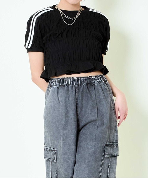 GORGE（ゴージ）の「《シャーリング×ラインデザイン》レディース 半袖トップス スポーティ カジュアル 春夏秋（Tシャツ/カットソー・レディース・オフホワイト/ブラック・F）」の6枚目の写真