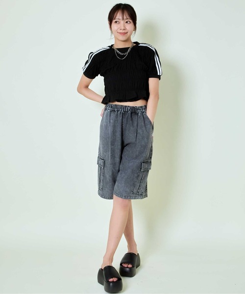 GORGE（ゴージ）の「《シャーリング×ラインデザイン》レディース 半袖トップス スポーティ カジュアル 春夏秋（Tシャツ/カットソー・レディース・オフホワイト/ブラック・F）」の7枚目の写真