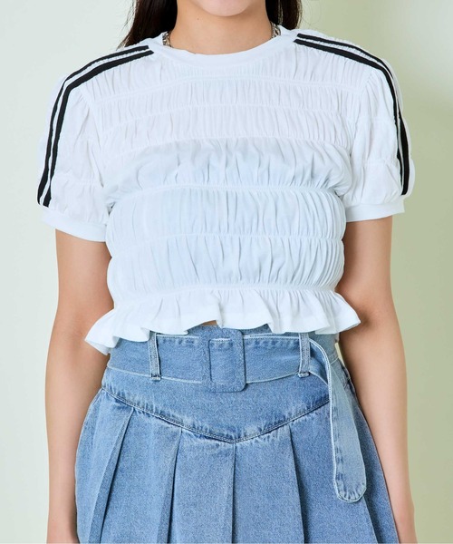 GORGE（ゴージ）の「《シャーリング×ラインデザイン》レディース 半袖トップス スポーティ カジュアル 春夏秋（Tシャツ/カットソー・レディース・オフホワイト/ブラック・F）」の9枚目の写真