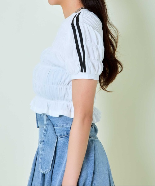 GORGE（ゴージ）の「《シャーリング×ラインデザイン》レディース 半袖トップス スポーティ カジュアル 春夏秋（Tシャツ/カットソー・レディース・オフホワイト/ブラック・F）」の10枚目の写真