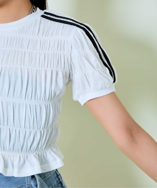 GORGE（ゴージ）の「《シャーリング×ラインデザイン》レディース 半袖トップス スポーティ カジュアル 春夏秋（Tシャツ/カットソー・レディース・オフホワイト/ブラック・F）」の12枚目の写真