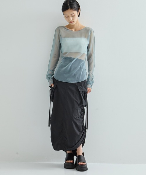 STUDIOUS（ステュディオス）の「【STUDIOUS/ステュディオス】Drawstring Cargo Skirt/ドローストリングカーゴスカート（スカート・レディース・ブラック/ダークグレー・1/2）」の12枚目の写真