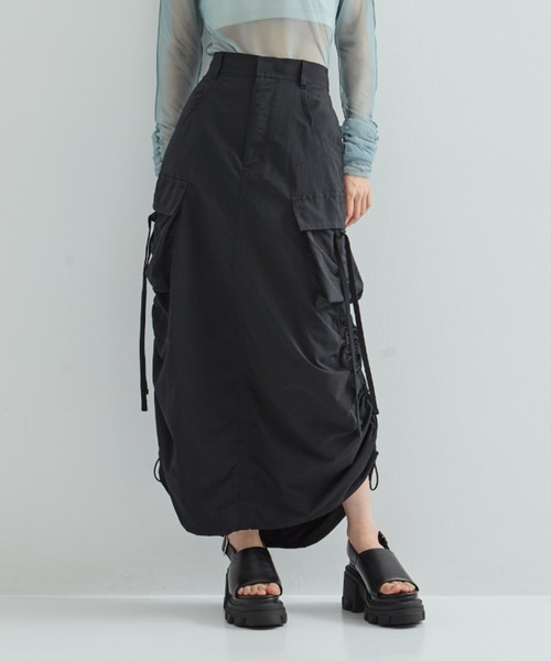 CITYSHOP /DRAWSTRING スカート ダークグレー スラックス風ロングタイトスカート スカート RAW FUDGE