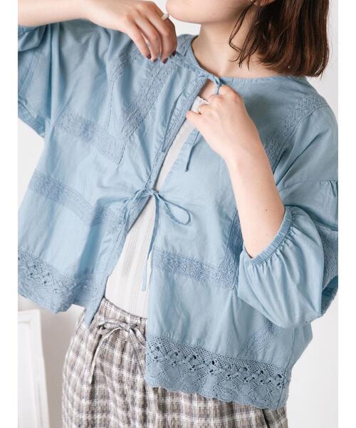 Samansa Mos2(サマンサ モスモス)の「パッチワークレースブラウス(シャツ/ブラウス・レディース・キナリ/サックスブルー/ブラック/オフホワイト・F)」の4枚目の写真