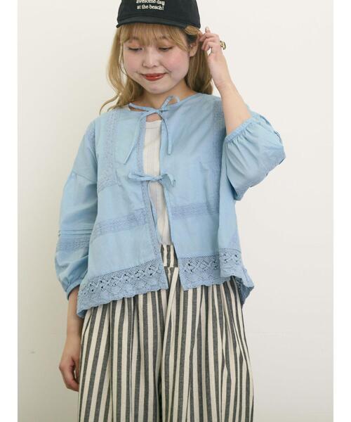 Samansa Mos2(サマンサ モスモス)の「パッチワークレースブラウス(シャツ/ブラウス・レディース・キナリ/サックスブルー/ブラック/オフホワイト・F)」の5枚目の写真