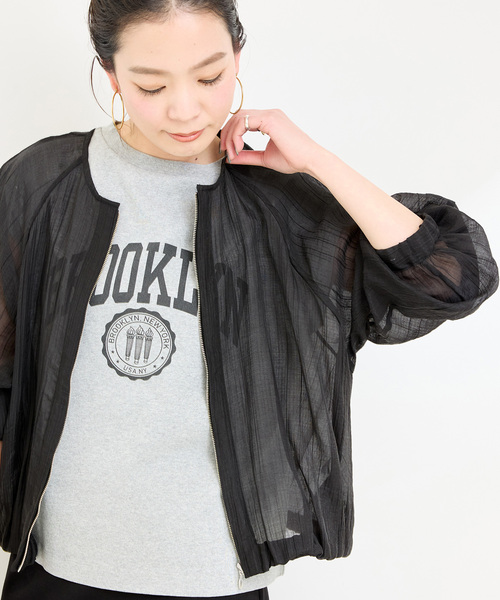 B.C STOCK(ベーセーストック)の「《追加3》シアーブルゾン(ブルゾン・レディース・ブラウン/ベージュ/ブラック/アイボリー・FREE)」の2枚目の写真