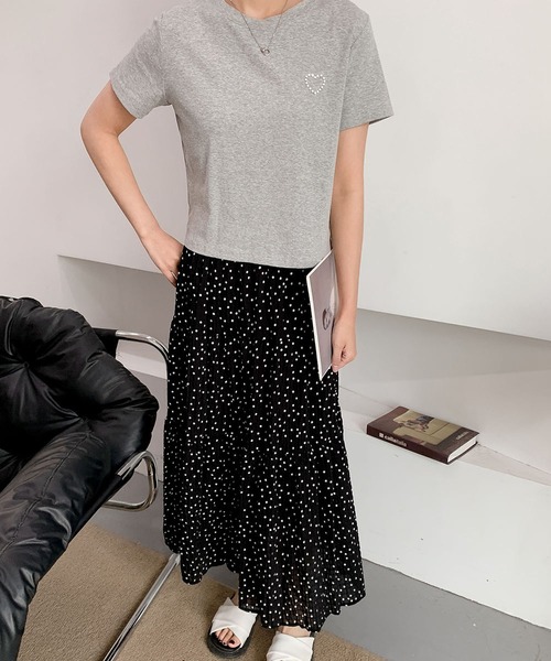 LOWO(ロワ)の「綿混ワンポイントパールハートTシャツ カットソー(Tシャツ/カットソー・レディース・ホワイト/ブラック/グレー・FREE)」の8枚目の写真