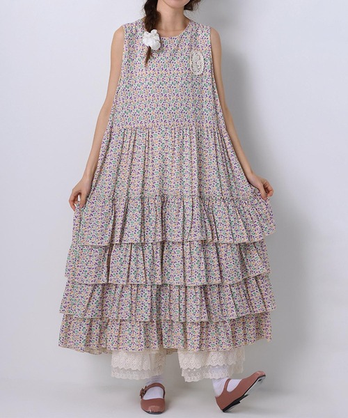 aimoha（アイモハ）の「ノースリーブ`小花柄ティアードワンピース (SS)（ワンピース・レディース・イエロー/パープル/ブルー・FREE）」の2枚目の写真