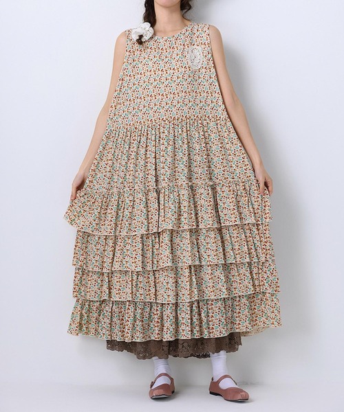 aimoha（アイモハ）の「ノースリーブ`小花柄ティアードワンピース (SS)（ワンピース・レディース・イエロー/パープル/ブルー・FREE）」の3枚目の写真
