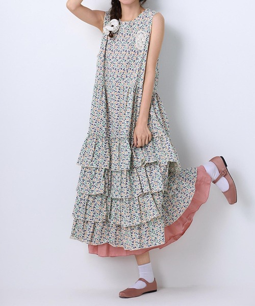 aimoha（アイモハ）の「ノースリーブ`小花柄ティアードワンピース (SS)（ワンピース・レディース・イエロー/パープル/ブルー・FREE）」の14枚目の写真