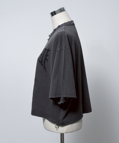 REFLEM/レフレム』スカルプリントクロップドTシャツ/ハーフスリーブ