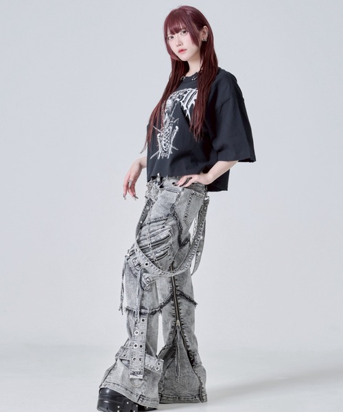 REFLEM/レフレム』スカルプリントクロップドTシャツ/ハーフスリーブ