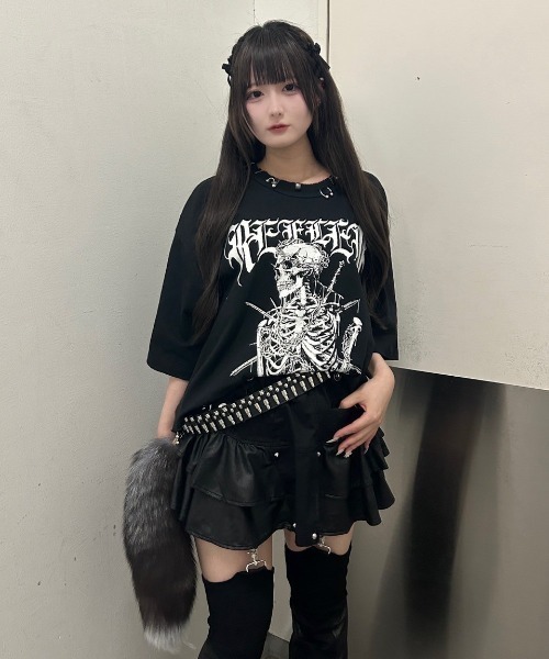 REFLEM/レフレム』スカルプリントクロップドTシャツ/ハーフスリーブ