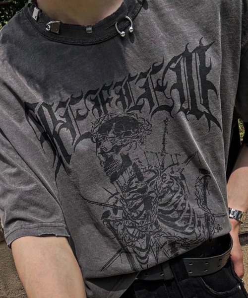 REFLEM/レフレム』スカルプリントクロップドTシャツ/ハーフスリーブ