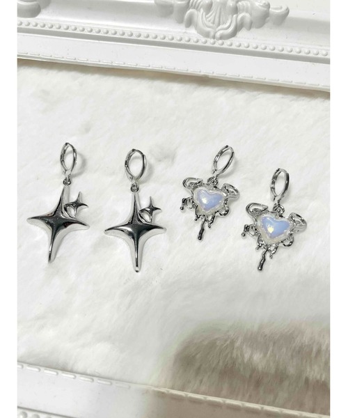 tone(トーン)の「【88eighty-eight】シルバースター&ハートリングピアス2点セット【import】(MA)(ピアス(両耳用)・レディース・シルバー・FREE)」の2枚目の写真