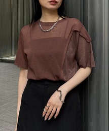 &g'aime】フレアスリーブラメニット Shimmer Flare Sleeve Top