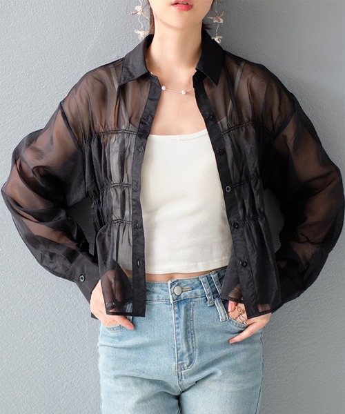スタイルブロック STYLEBLOCK シアーシャーリングシャツ （ブラック） セール】シアーシャーリングシャツ（シャツ/ブラウス