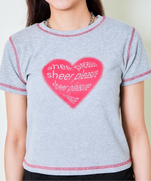 GORGE(ゴージ)の「《ハートロゴ×配色ステッチ》レディース テレコ半袖Tシャツ クロップド丈 春夏秋(Tシャツ/カットソー・レディース・オフホワイト/グレー/スミクロ・F)」の17枚目の写真