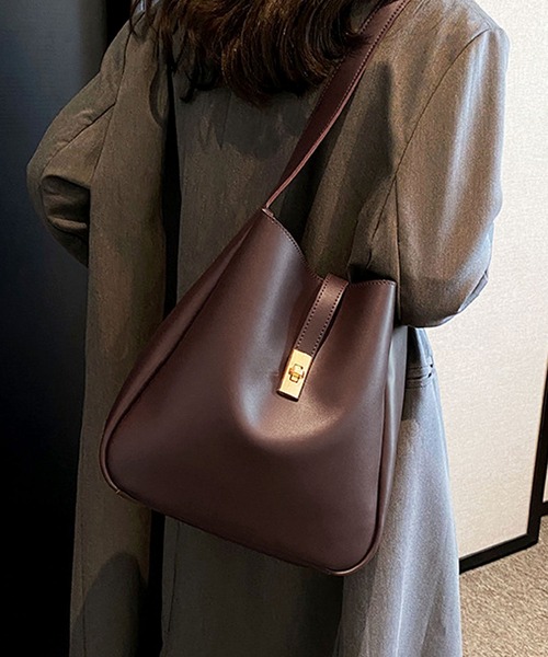 florist（フローリスト）の「【ポーチ付】2WAY ターンロックレザーライクワンショルダーバッグ/ビジネスバッグ（トートバッグ・レディース・キャメル/モカ/アッシュブラウン/ブラック・FREE）」の4枚目の写真