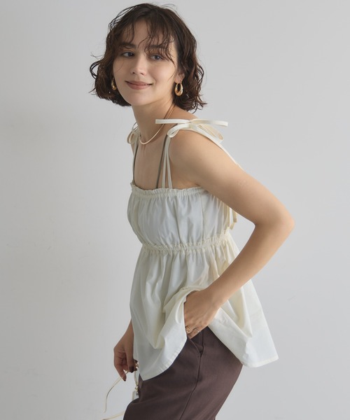 &. NOSTALGIA(アンドドットノスタルジア)の「【ZOZO限定】ギャザーチュニックベアキャミ(キャミソール・レディース・オフホワイト/ライトブルー・FREE)」の8枚目の写真