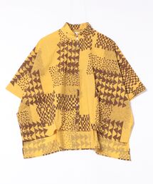 (BD)【ihana】コットンボイル 判子風 幾何学柄 ワイド シャツ ブラウス