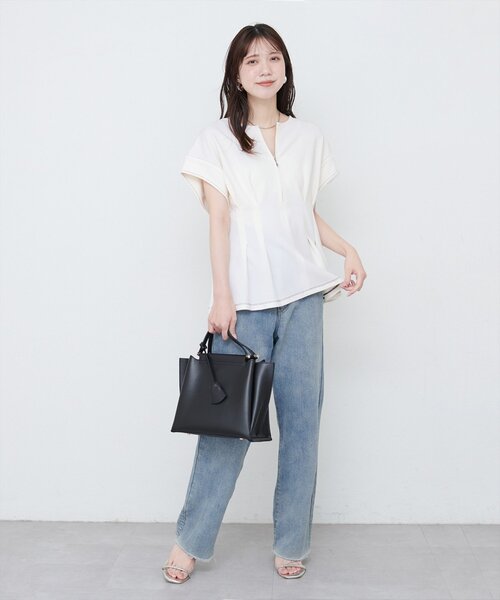 natural couture(ナチュラルクチュール)の「【mamamo】配色ステッチウエストタックカットソー(Tシャツ/カットソー・レディース・オフホワイト/グレー/ピンク/ネイビー・FREE)」の22枚目の写真