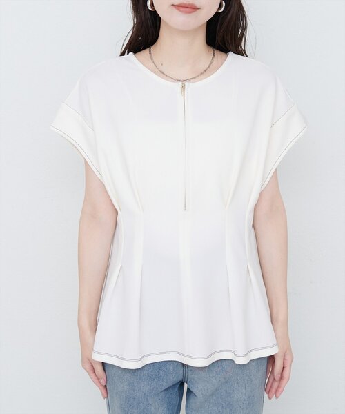 natural couture(ナチュラルクチュール)の「【mamamo】配色ステッチウエストタックカットソー(Tシャツ/カットソー・レディース・オフホワイト/グレー/ピンク/ネイビー・FREE)」の21枚目の写真