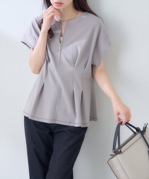 natural couture(ナチュラルクチュール)の「【mamamo】配色ステッチウエストタックカットソー(Tシャツ/カットソー・レディース・オフホワイト/グレー/ピンク/ネイビー・FREE)」の12枚目の写真