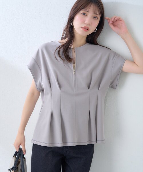 natural couture(ナチュラルクチュール)の「【mamamo】配色ステッチウエストタックカットソー(Tシャツ/カットソー・レディース・オフホワイト/グレー/ピンク/ネイビー・FREE)」の11枚目の写真