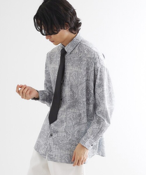 tk.TAKEO KIKUCHI(ティーケータケオキクチ)の「【ネクタイ付】チェックオンペイズリージャカードシャツ(シャツ/ブラウス・メンズ・モスグリーン系3/ライトグレー系3/ブラック系3・03/02)」の3枚目の写真