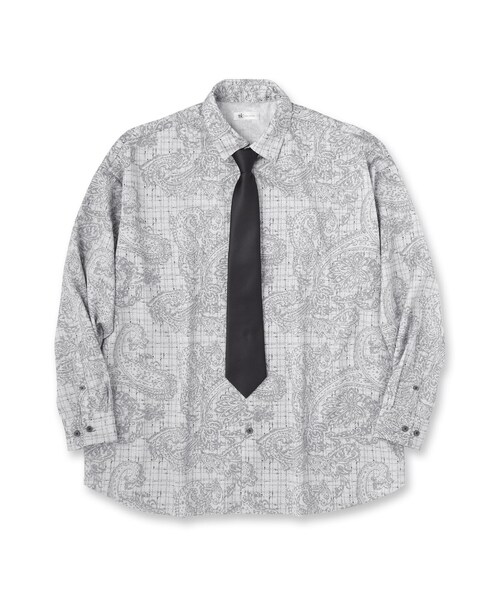 tk.TAKEO KIKUCHI(ティーケータケオキクチ)の「【ネクタイ付】チェックオンペイズリージャカードシャツ(シャツ/ブラウス・メンズ・モスグリーン系3/ライトグレー系3/ブラック系3・03/02)」の4枚目の写真