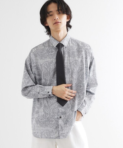 tk.TAKEO KIKUCHI(ティーケータケオキクチ)の「【ネクタイ付】チェックオンペイズリージャカードシャツ(シャツ/ブラウス・メンズ・モスグリーン系3/ライトグレー系3/ブラック系3・03/02)」の5枚目の写真