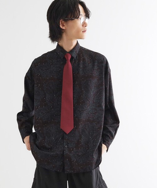 tk.TAKEO KIKUCHI(ティーケータケオキクチ)の「【ネクタイ付】チェックオンペイズリージャカードシャツ(シャツ/ブラウス・メンズ・モスグリーン系3/ライトグレー系3/ブラック系3・03/02)」の15枚目の写真