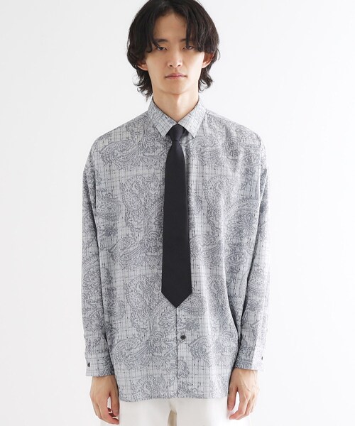 tk.TAKEO KIKUCHI(ティーケータケオキクチ)の「【ネクタイ付】チェックオンペイズリージャカードシャツ(シャツ/ブラウス・メンズ・モスグリーン系3/ライトグレー系3/ブラック系3・03/02)」の19枚目の写真