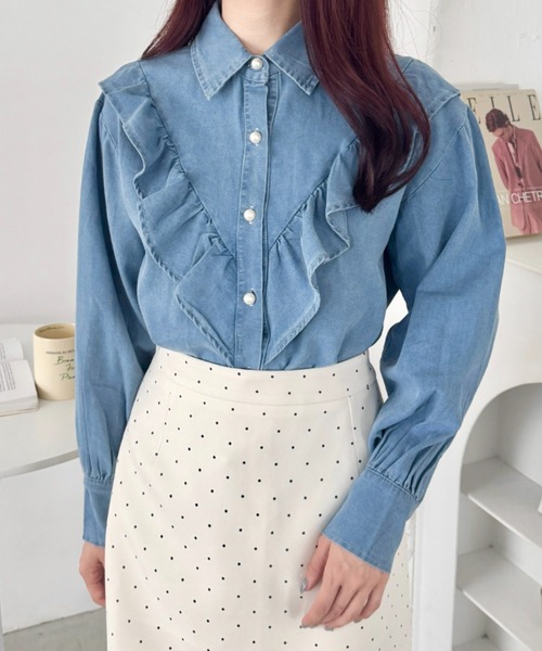 ブリル　美品　パールボタンシャツ 楽天市場】ボリュームスリーブパールボタンシャツ ☆ シャツ