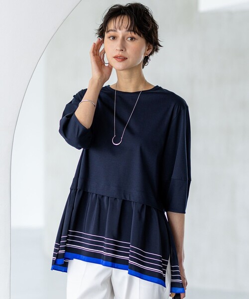 23区(ニジュウサンク)の「【汗じみ防止加工】スカーフプリントコンビ ヘムデザイン チュニック(Tシャツ/カットソー・レディース・ネイビー系5/ブラック系5/アイボリー系5・38)」の3枚目の写真