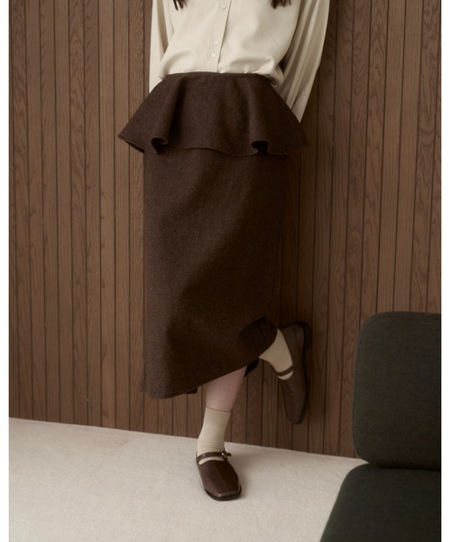 moi tytto（モイテュット）の「【セットアップ可能】チェックペプラムスカート（スカート・レディース・ダークブラウン/ブラウン・SMALL/FREE）」の4枚目の写真