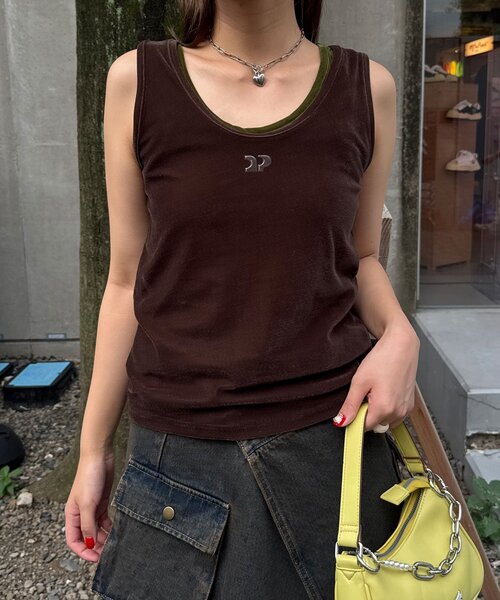 CIAOPANIC（チャオパニック）の「ベロアタンクトップ（キャミソール・レディース・グレー/ブラウン/カーキ・ONE SIZE）」の18枚目の写真