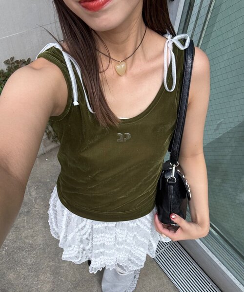 CIAOPANIC（チャオパニック）の「ベロアタンクトップ（キャミソール・レディース・グレー/ブラウン/カーキ・ONE SIZE）」の11枚目の写真