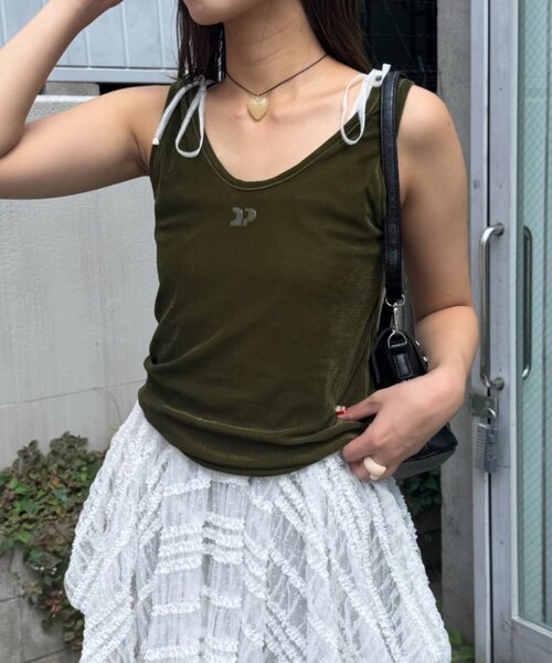 CIAOPANIC（チャオパニック）の「ベロアタンクトップ（キャミソール・レディース・グレー/ブラウン/カーキ・ONE SIZE）」の12枚目の写真